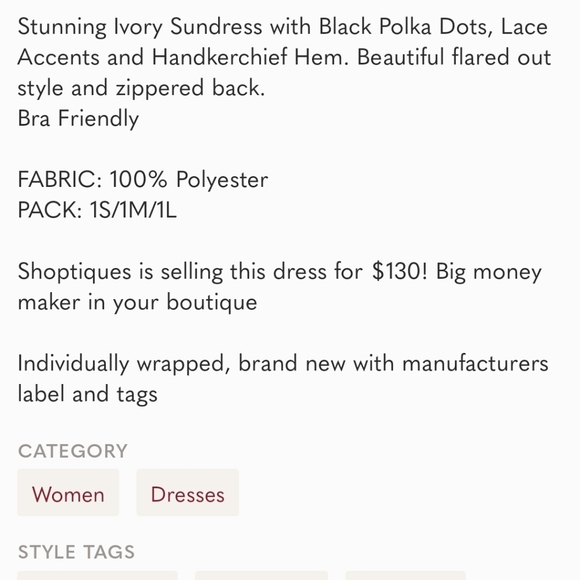 Ivory with black lace, polka dot. Vintage looking, for summer sundress - Picture 5 of 6